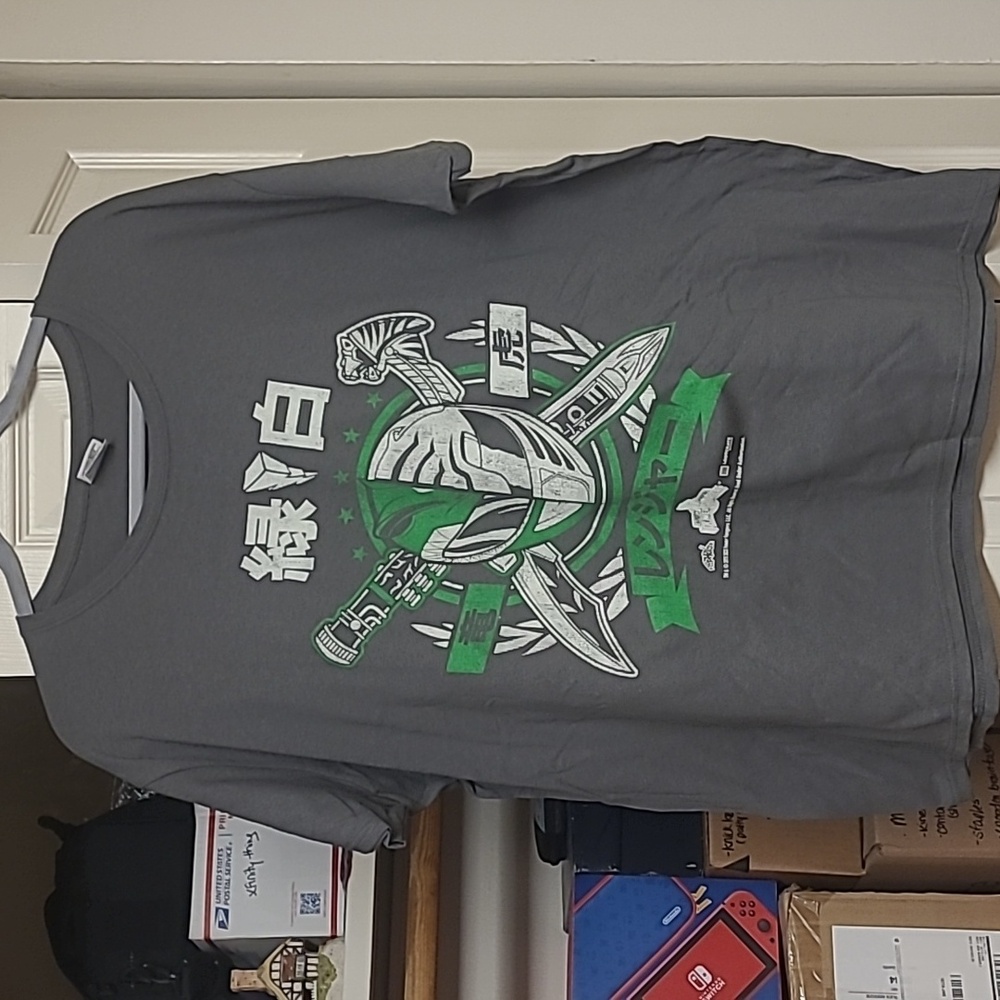 Men's 3XL Dark Grey T-shirt Green and White Power Ranger